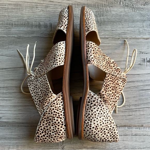 Loeffler Randall Willa Pony Hair Lace Up Oxford Flat Cut Out Brown/Cream SZ 7 - Picture 6 of 14